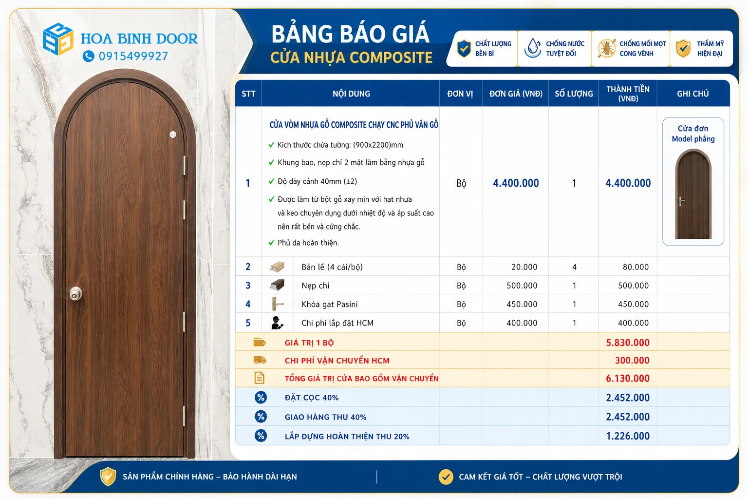 Giá cửa vòm nhựa composite tại phường Hiệp Bình