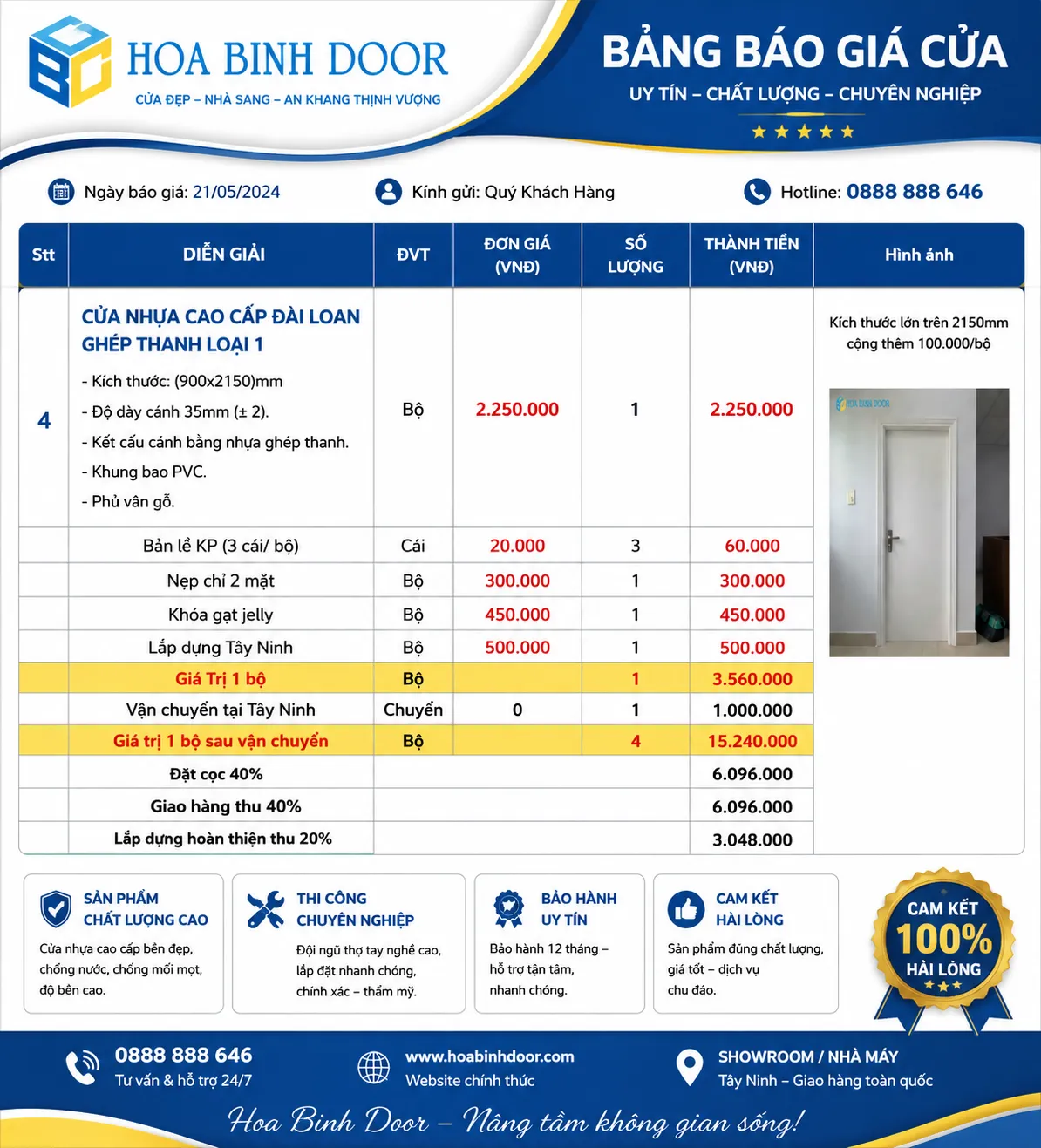 Lắp đặt cửa nhựa Đài Loan tại Kiến Tường