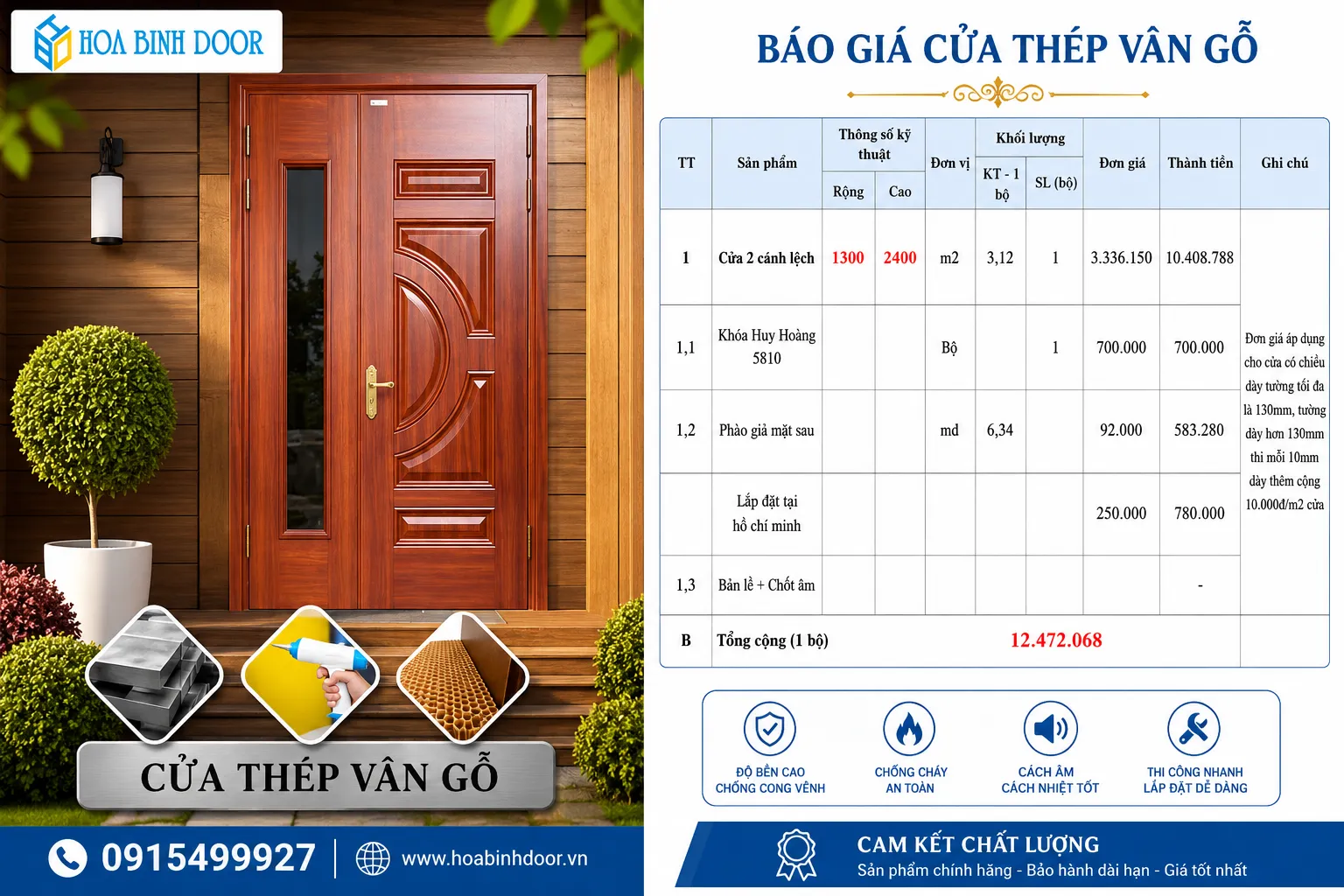 Cửa thép vân gỗ lắp tại phường Tân Bình