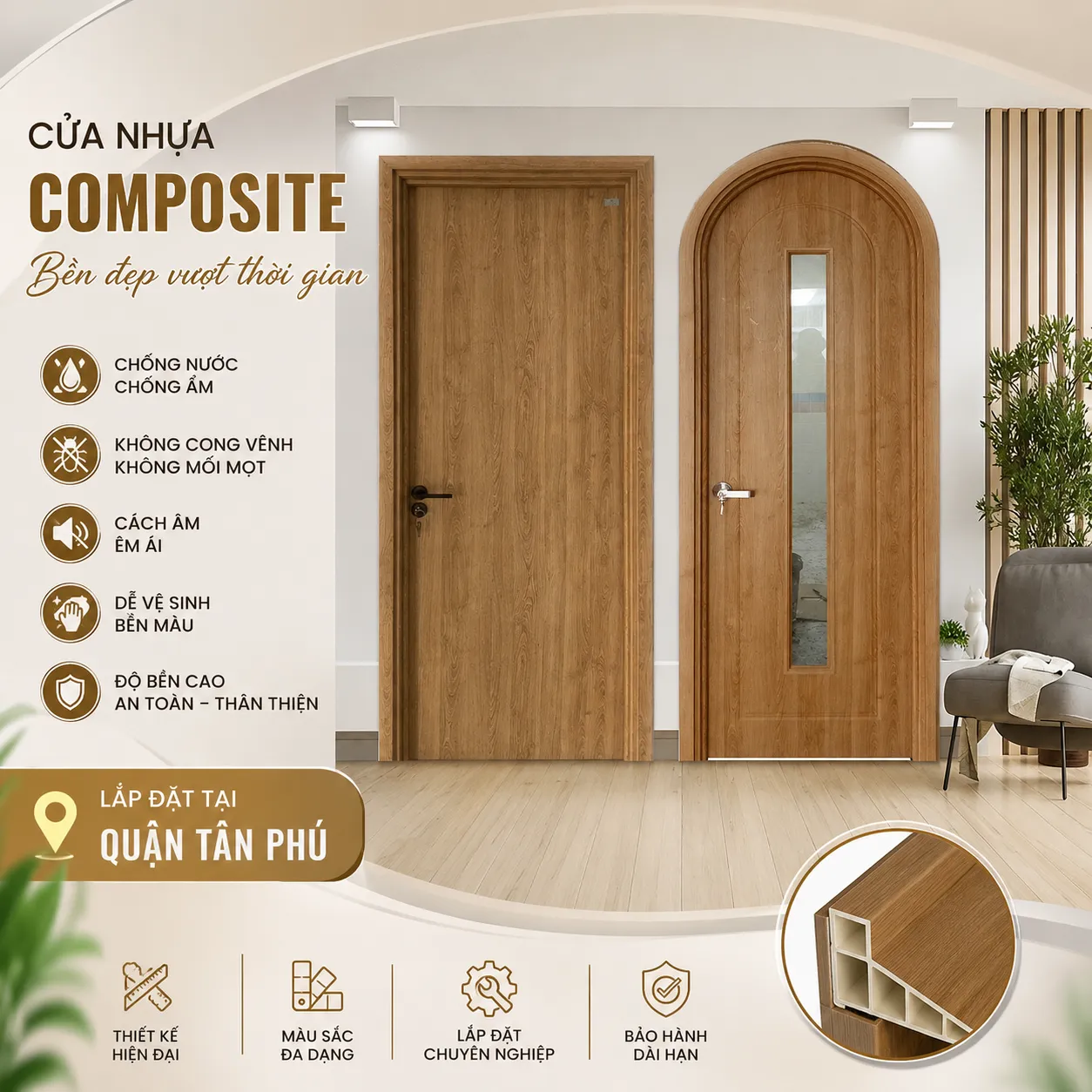 Cửa nhựa composite lắp đặt tại quận Tân Phú