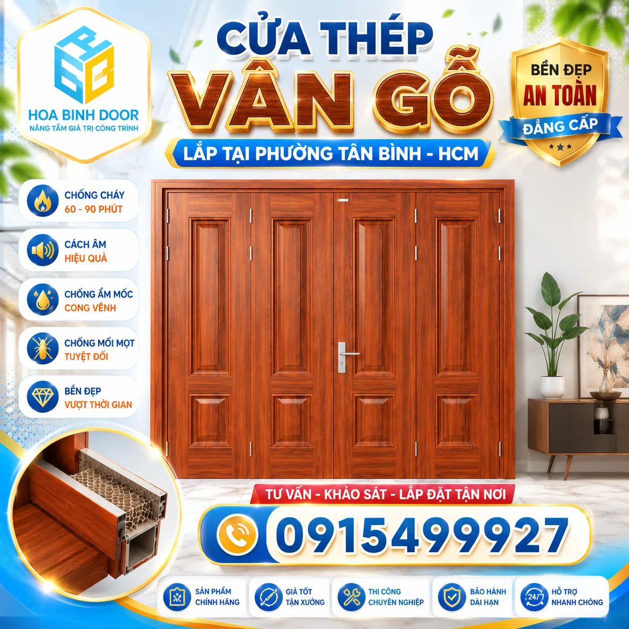 Cửa thép vân gỗ lắp tại phường Tân Bình