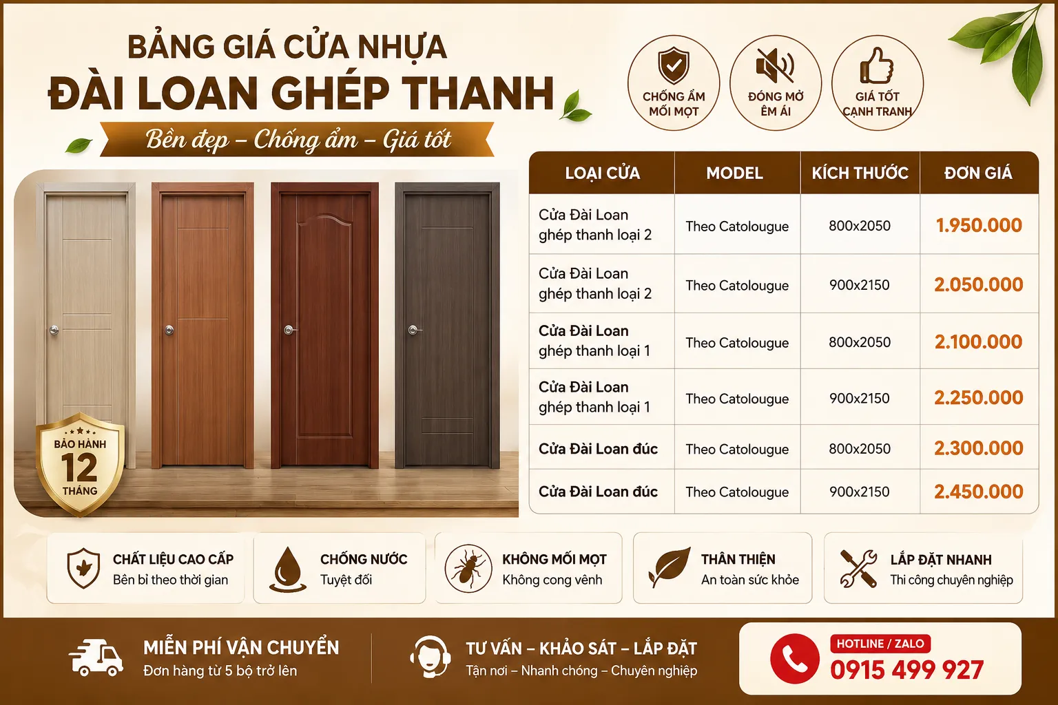 Cửa nhựa Đài Loan lắp đặt tại Vũng Tàu