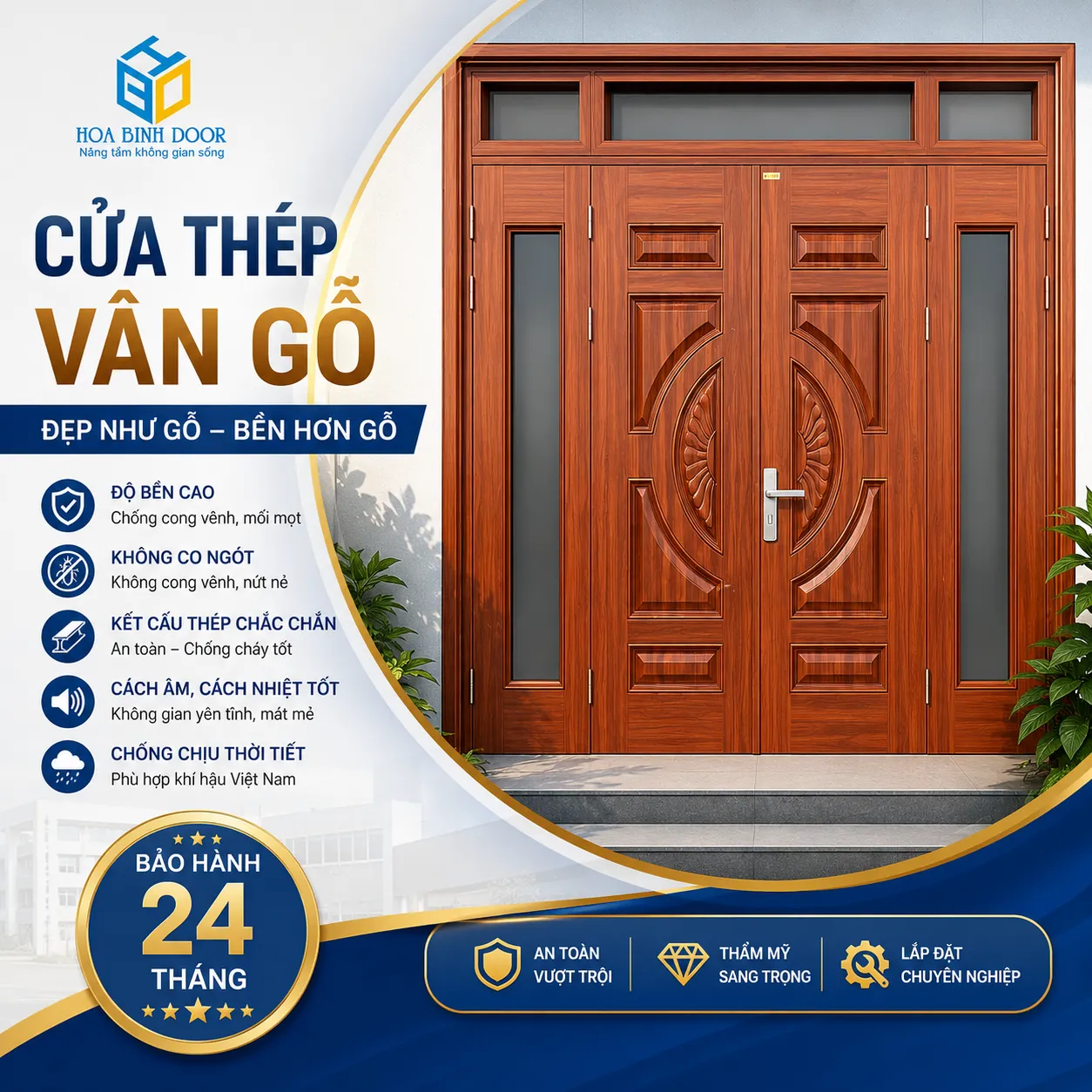 Cửa thép vân gỗ tại Bình Dương