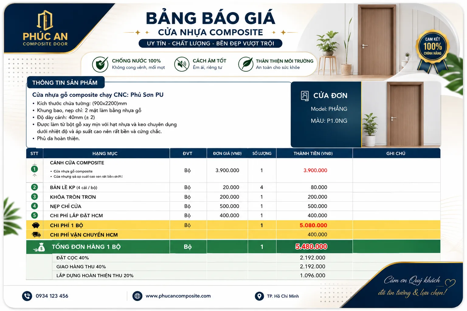 Báo giá cửa nhựa composite tại Linh Xuân