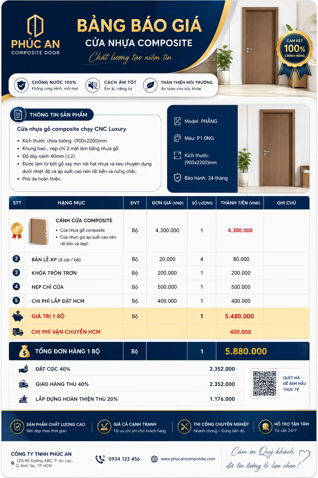 Báo giá cửa nhựa composite tại Linh Xuân