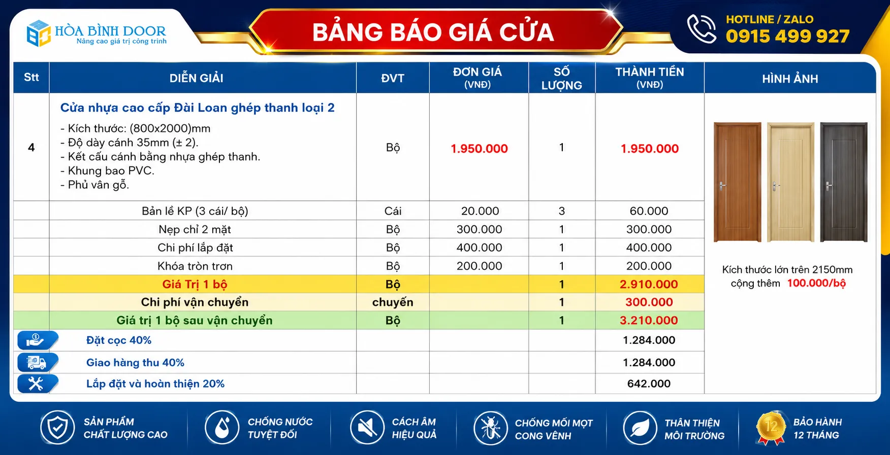 Báo giá cửa nhựa Đài Loan tại phường Bến Thành