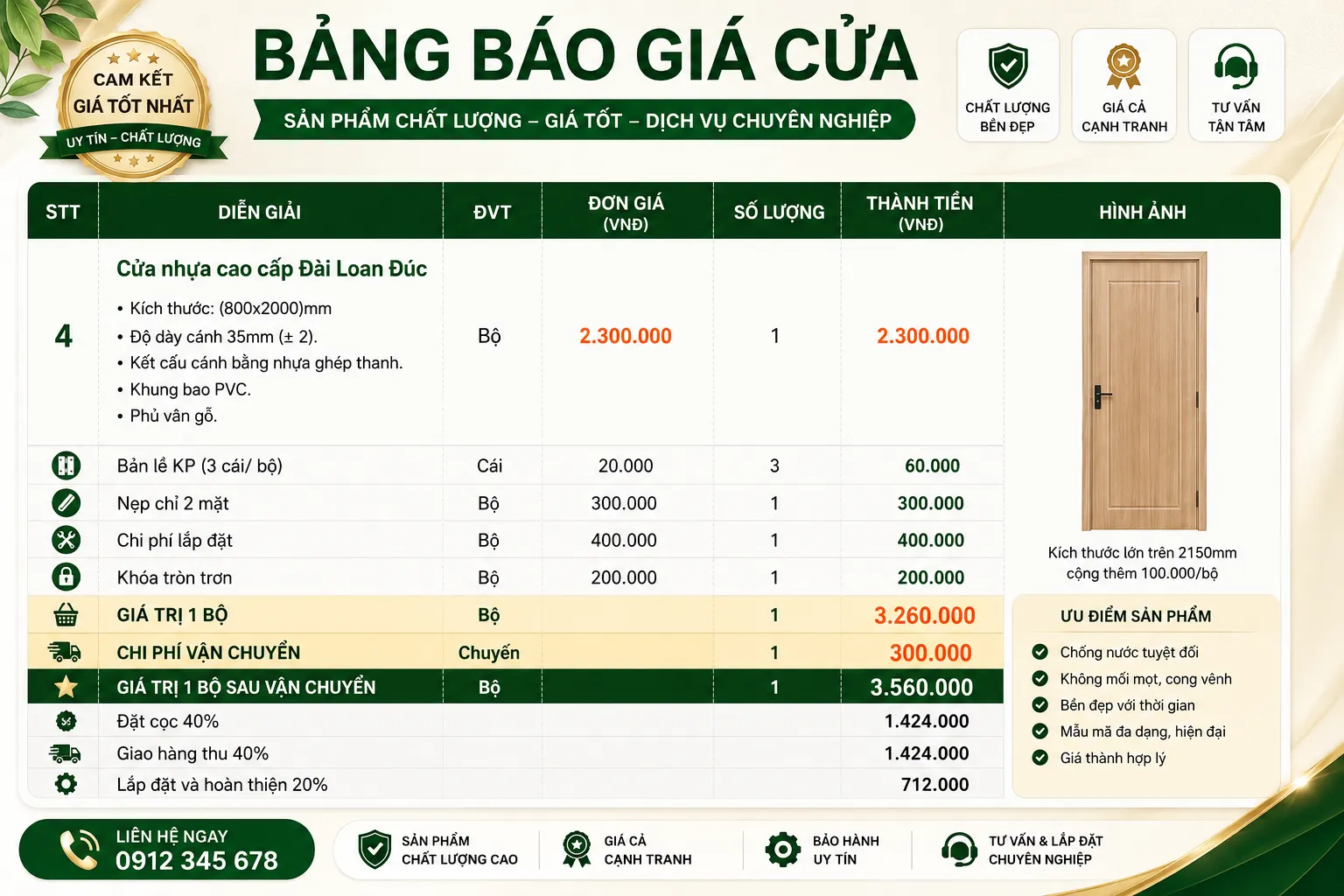 Báo giá cửa nhựa Đài Loan tại phường Bến Thành