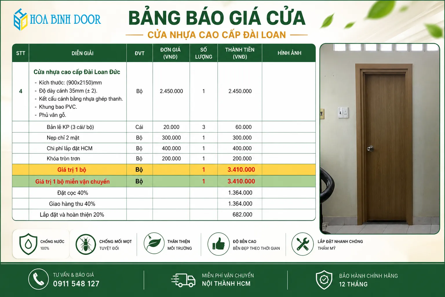Cửa nhựa Đài Loan tại phường Hòa Bình
