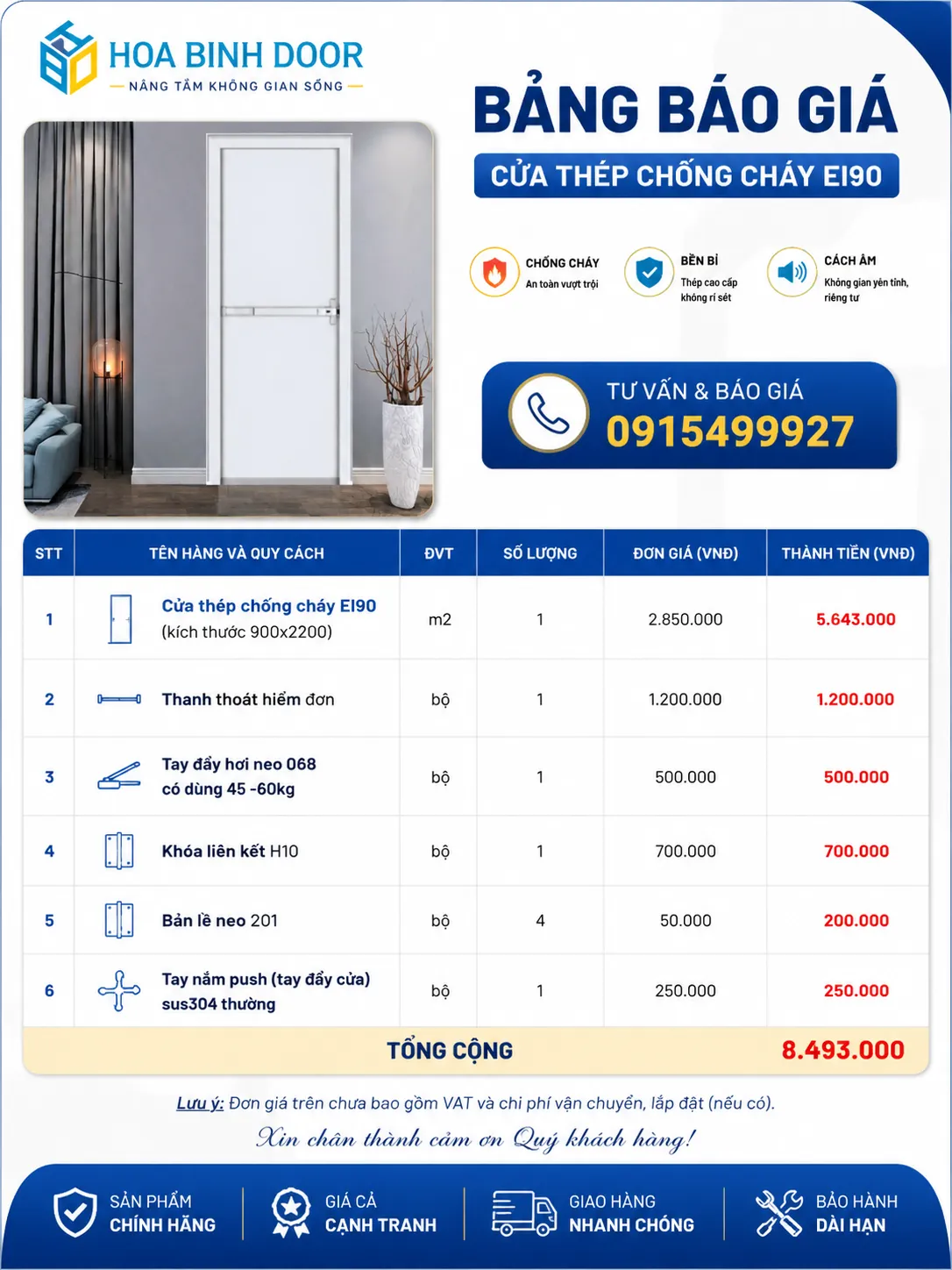 Cửa thép chống cháy lắp tại Linh Trung