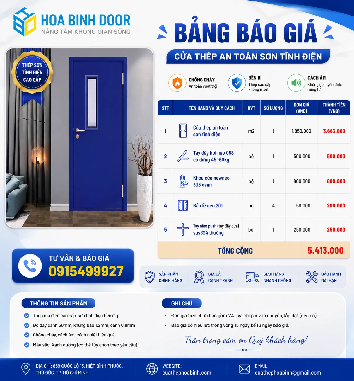 Cửa thép chống cháy lắp tại Linh Trung